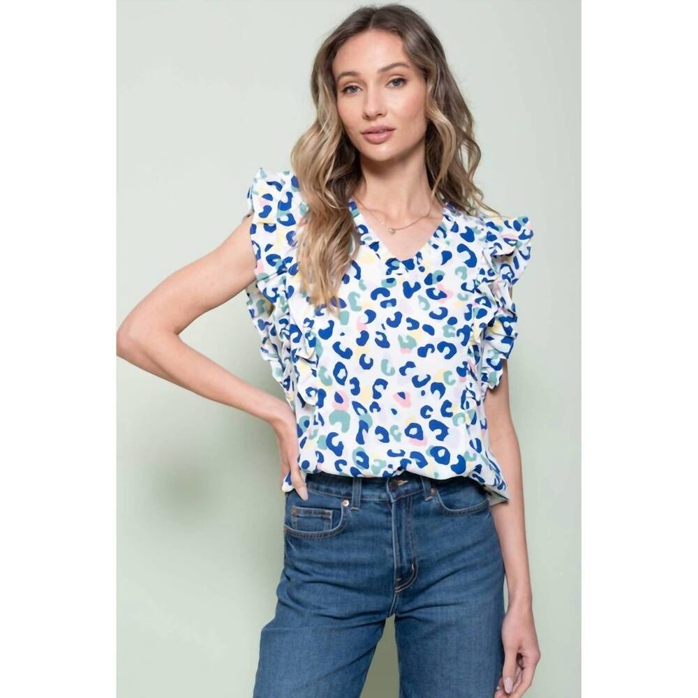NEW HAILEY & CO animal print blouse in blue